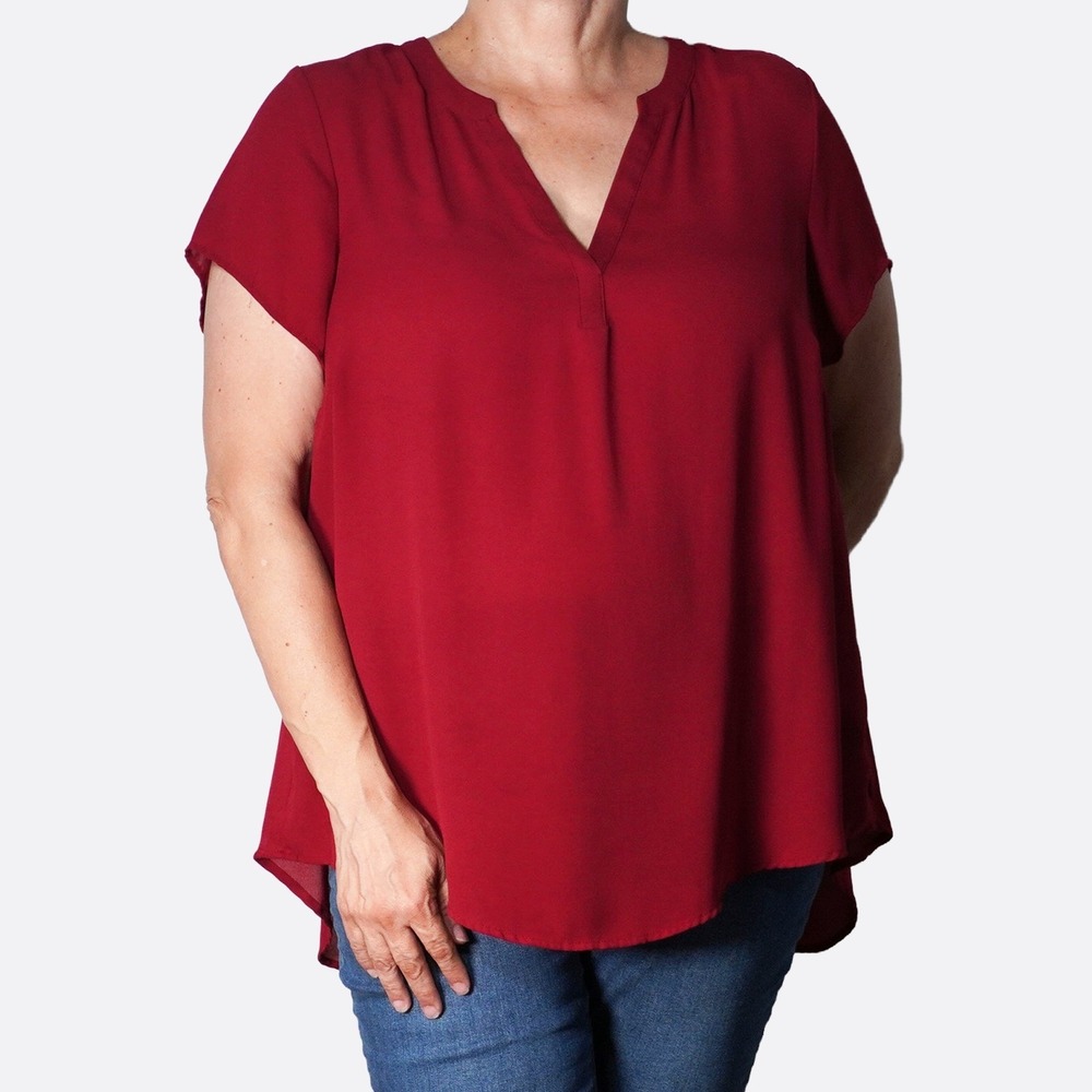 Torrid Harper Georgette Blouse 1X 2X Crimson Dark Red Top